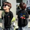 Camiseta de Manga Larga para Niños Primavera y Otoño 2026 Nueva 100% Algodón Infantil Cuello Redondo Elegante Falso Dos Piezas Casual para Niños Mayores