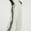 Pantalones casuales de trabajo con cordón para hombre, diseño simple, pantalones versátiles holgados de pierna ancha para exteriores con cremallera y detalles de patchwork
