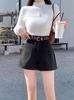 Shorts de Inverno com Botas Calças de Lã Wide Leg Femininas 2024 Novo Cintura Alta Preto Versátil Calças Casuais Soltas em A