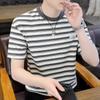 Comércio exterior transfronteiriço entrega verão masculino novo masculino manga curta camiseta masculina listrado pescoço redondo modelo modelo TikTok quente