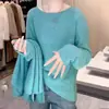 Suéter de Punto Perezoso Azul Talla Grande, Nuevo Estilo de Primavera para Mujeres Tallas Grandes, Corte Holgado, Adelgazante, Adecuado para Usar en Capas o Solo