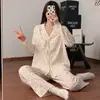 Pijama Floral de Cerejeira de Manga Longa para Primavera e Outono para Mulheres, Novo Conjunto Doce Estilo Ins de Algodão Nuvem para Casa Que Pode Ser Usado Fora