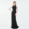 Vestido de Novia Ligero Ajustado Estilo Halter Sin Mangas de Satén Negro Vestido para Anfitrión de Reunión Anual Vestido para Fiesta de Cumpleaños