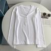 Camiseta de manga larga fina con cuello en V para mujer de principios de otoño, control de acceso, ajustada y versátil, top simple y moderno para llevar solo
