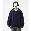 Sudadera de hombre con media cremallera, nueva colección primavera/otoño/invierno 2026, estilo retro americano, moderna, corte holgado, casual, chaqueta con cuello alto