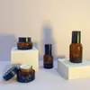 Nova Garrafa Dosadora de Vidro Marrom Frasco de Óleo Essencial 120ml Frasco de Loção à Prova de Luz Embalagem de Alta Qualidade Frasco de Creme 50g