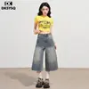 Jeans de Verano Delgados Estilo Americano Dkyq Azul Cielo Vintage Pierna Ancha para Mujer Desgastados Petite Sueltos Adelgazantes Cortos