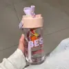 Taza de té de flores con pajita botella de agua fría para mujer estilo ins alto valor de color compartimento para té taza de té estudiante verano portátil taza de agua deportiva