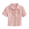 Camisa Pura Desejo Garota Quente Manga Curta Slim Fit Ombro Plissado Cintura Camisa Manga Curta Design Moderno Top Atacado