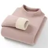 [Tencel + Lana + Seda] Invierno Cuello Semi-Alto Forrado de Borrego Engrosado Capa Base Ropa Interior Femenina Cálida Ajustado Top