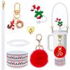 Cubierta de Silicona para Vaso Stanley Navideña Transfronteriza, Cuerda de Correa de Corazón para Taza, Set Combinado con Colgante de Árbol de Navidad y Muñeco de Nieve