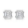 Pendientes de Plata S925 con Moissanita Corte Esmeralda y Diseño Cuadrado con Borde Dorado, Artículo Simple y de Moda para Mujer de Gran Venta