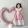 Balão de Coração Vazado de 40 polegadas Menina Laço Rosa Balão de Número Decoração Arranjo de Aniversário de Crianças de Um Ano