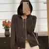 Casaco Suéter Cardigan Tricotado de Manga Longa Macio com Capuz e Zíper Duplo Moda Primavera Outono Feminino Camuflagem Temperamento Hoodie Top Casual