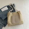Sacola de tecido vintage estilo coreano Bolsa de tecido de palha estilo de férias Bolsa de ombro Bolsa de compras de grande capacidade Bolsa de praia Bolsa de cor de contraste