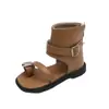 Sandalias de Cuero Suave para Niñas con Punta de Tira, Verano 2026, Sandalias Romanas de Caña Media con Punta Cuadrada, Suelas Suaves y Empeines Medios-Altos