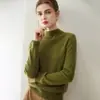 ¡Temperamento elegante! Suéter básico de punto para mujer, color liso, otoño e invierno, 100% cachemira, con cuello semialto, jersey
