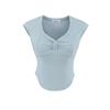 Camiseta de Manga Corta con Cuello U Grande para Chica Sexy para Mujer Corta 2025 Nueva Plisada Slim Ajustada Sexy Cintura Alta Top Corto