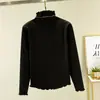 Camiseta con Bordes Fruncidos, Camiseta Base Engrosada, Corte Ajustado, Forro Polar, Color Sólido, Cuello Medio Alto para Mujer, Capa Interior Cálida, Manga Larga, Otoño e Invierno