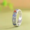 Anel de Prata Pura Rei Cervo Dourado Estilo Retrô Inlaid com Ruyi Vermelho do Sul Anel Aberto Sutra do Coração Joias Femininas Novo Produto