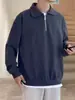 Polo Masculino Americano Retro Novo com Meio Zíper, Pulôver Solto, Blusa Casual com Gola, Moletom