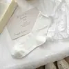 Calcetines Blancos de Encaje con Lazo Estilo Miu para Mujer Verano Finos de Moda Algodón Puro Mary Jane Corazón Jk Calcetas de Media Pantorrilla