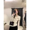 Camisa base de tricô com gola branca para mulheres, blusa de manga comprida para outono e inverno, camada interna com color blocking vintage, suéter slim fit
