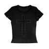 Camisola Feminina Punk Americana Estilo Gótico Novo com Costura Cor Café para Garota Quente e Design de Rebites Cruzados