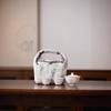 Juego de té de kung fu de cerámica portátil de viaje con tapa, cuenco, dos tazas, pintado a mano, color rosa bajo cubierta, bolsa de almacenamiento para taza de té