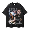 Marca de Streetwear Vintage Estilo Europeu e Americano Camiseta Floral Estilo Retro de Basquete Unissex Manga Curta Média Camiseta