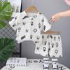 Doby Children's Wear Menino Full Print Cartoon Waffles Manga curta Verão Cool Bebê Infantil Algodão Duas peças Terno
