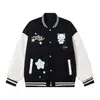 Chaqueta de Béisbol con Bloques de Color Estilo Americano y Bordado de Gato Lindo para Hombres y Mujeres, Nuevo Abrigo Holgado Estilo Coreano Perezoso para Otoño e Invierno