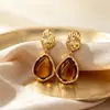 Pendientes de Moda de Alta Gama Versátiles Temperamento Retro Estilo Hong Kong Ojo de Tigre Bloque de Color Minimalista Nicho de Lujo Ligero