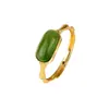 Anillo de Plata S925 Hui Baoli con Jaspe Natural Geométrico Rectangular Nudo de Bambú Anillo Vintage para Dedo Índice Anillo Simple de Nicho
