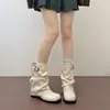 Botas Martin de tacón alto y plataforma 2026, botas de jinete que aumentan la altura, de moda para primavera y otoño, estilo retro, nuevo modelo de invierno, punta redonda plisada