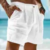 Shorts de Lino para Hombre Shorts de Verano Shorts de Playa Bolsillo con Botón Cuadros Vacaciones Mezcla de Lino y Algodón Moda