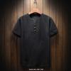 Camiseta de manga corta de dos botones de algodón y lino para hombre, nueva camiseta juvenil de color sólido, lote de fábrica de ropa para hombre, verano 2023
