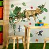 Uma variedade de animais de desenho animado, leopardo, folhas de plantas verdes, flores, adesivos de parede para quarto de criança, decoração de casa, adesivos de parede autoadesivos
