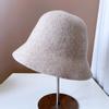 Sombrero tejido de lana australiana lisa estilo japonés para mujer, cálido para otoño e invierno, tipo cubo de fieltro imitación, sencillo de color sólido nude