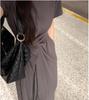 Vestido Gris Elegante de Manga Corta para Mujer con Diseño Retorcido Estilo Francés, Modelo Nuevo Verano 2026, Vestido Largo que Ceñe la Cintura