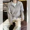 Chamarra suéter con cremallera retorcida para mujer, otoño e invierno, engrosada, diseño único, prenda exterior casual, estilo perezoso, cárdigan de punto, blanco