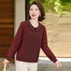 Nova Roupa Elegante de Outono para Mães de Meia-Idade Camiseta Básica Elegante Solta Emagrecedora Blusa de Manga Longa para Mulheres de Meia-Idade e Idosas