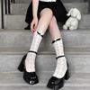 Calcetines de media altura con volantes para niña francesa, doble capa, encaje grande rizado, calcetines de montón de rizos, estilo académico, calcetines con borde plisado
