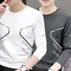 Camiseta elástica de manga larga para hombre, corte holgado, adecuada para primavera y otoño, color liso, versátil, se puede usar como atuendo de pareja, capa interior para hombre