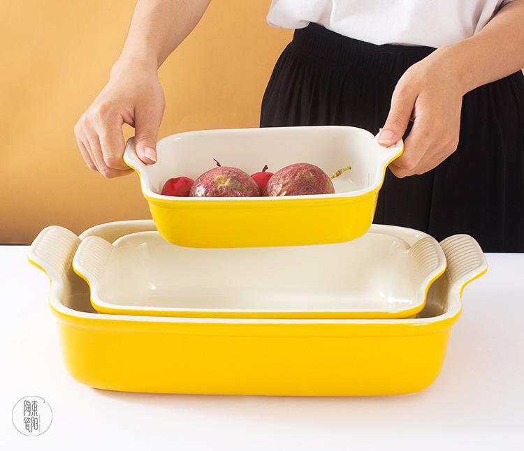 定制色釉北欧陶瓷烤盘长方形双耳焗饭碗家用烘焙芝士焗饭烤盘套装