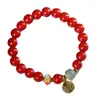 Pulseira DIY de Cinábrio para Mulheres 8mm Laço Único Envolto no Dedo Pulseira de Contas Macia Tendência com Pingente da Sorte Joias