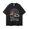 Camiseta de manga curta lavada e com efeito desgastado, estampa retrô americana, marca da moda, corte solto, plus size, estilo de rua masculino, transfronteiriço