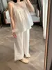 Pijama Sencillo y Relajado Estilo Coreano con Ribete de Encaje para Mujer, Conjunto de Camisola Cómoda y Pantalón Largo de Verano Talla Plus