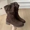 Primer Encuentro Ji Chun Gen Botas Martin de Suela Gruesa para Mujer 2026 Nuevas Botas de Media Caña Plisadas Apiladas Verano Otoño Botas Cortas Ajustadas