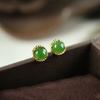 Pendientes de jaspe Hotan bañados en oro y plata de ley S925 con forma de huevo, redondos, pequeños, exquisitos y antiguos para mujer.